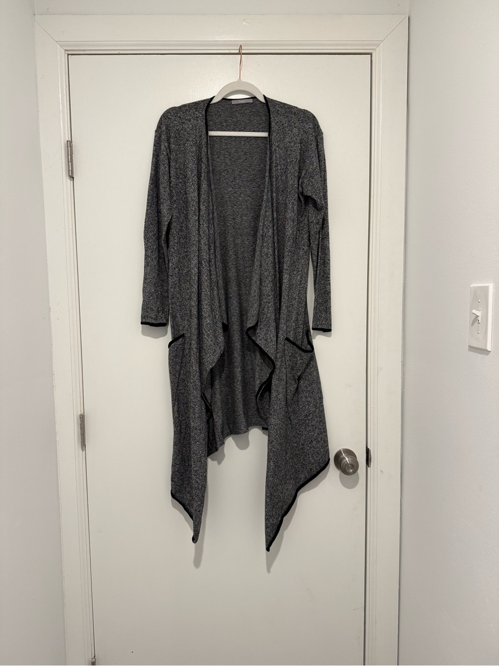 Tart Dark Gray Open-Front Draped Duster Cardigan with Pockets